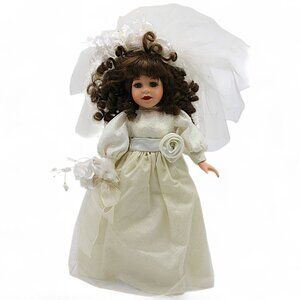 Collectors Choice Porcelain Bride Doll 16" With Stand